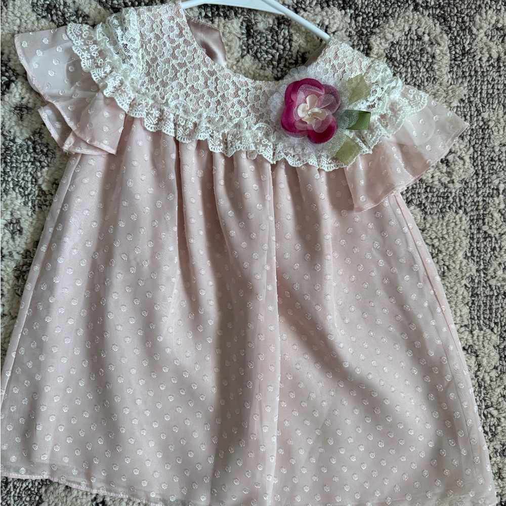 Pink Baby Dress with Lace Collar
